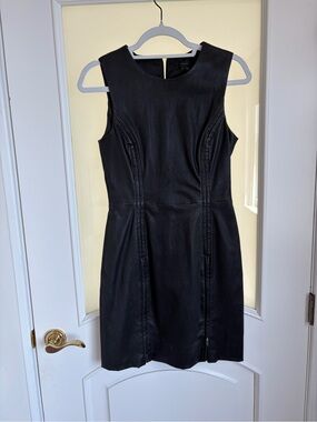 Theory Black Faux Leather Sleeveless Sheath Dress